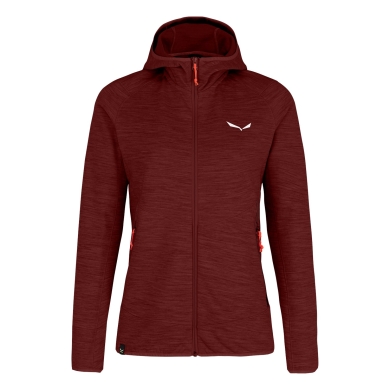 Salewa Hybrid Fleece Jacket Nuvolo Alpinewool with Hood (4-way stretch, warm, breathable) red Women